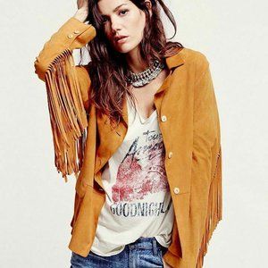 Free People Safari suede Fringe Jacket M GUC